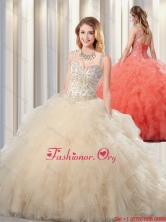 Exquisite Puffy Straps Champagne Quinceanera Dresses for 2016 SJQDDT347002FOR