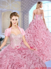 Fall Luxurious Beading Brush Train Quinceanera Gowns with Rolling Flowers SJQDDT157002FOR