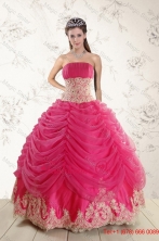 Fashionable 2016 Strapless Hot Pink Quinceanera Dresses with Beading and Lace XFNAO501TZFXFOR