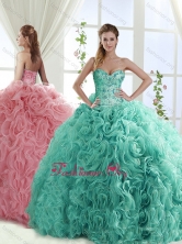 Gorgeous Beaded Brush Train Detachable Sweet 16 Dresses with Rolling Flower