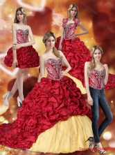 Gorgeous Embroidery Wine Red and Yellow Quinceanera DressesSJQDDT31001FOR