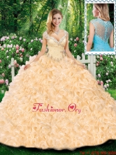 Luxurious Ball Gown Cap Sleeves Champagne Quinceanera Dresses with Beading and Ruffles for Fall SJQDDT316002FOR