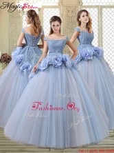 Luxurious Bateau Lavender Quinceanera Gowns with Hand Made Flowers for 2016 YCQD056FOR