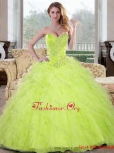 Luxurious Beading and Ruffles Sweetheart 2015 Sweet 16 Dresses in Yellow GreenQDDTC28002FOR