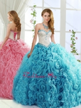 Modest Brush Train Beaded Baby Blue Detachable Sweet 15 Gowns in Rolling Flowers