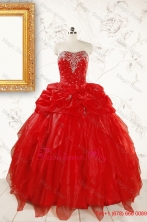 Most Popular Sweetheart Ball Gown Beading Red Quinceanera Dresses FNAO342FOR