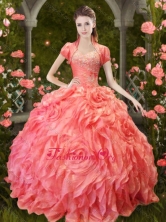 New Arrival Puffy Skirt Beaded and Ruffled Quinceanera Dress in Orange Red XFQD1004FOR