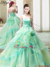 New Strapless Brush Train Quinceanera Dresses with Hand Made Flowers  YCQD085FOR