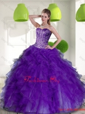 New Style Beading and Ruffles Sweetheart 2016 Quinceanera Dresses in Purple QDDTD35002FOR