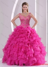 New Style Hot Pink Quince Dresses with Beading and Ruffles for 2015QDDTA6001FOR