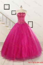 Perfect Fuchsia Quinceanera Dresses with Beading and Appliques for 2015 FNAO140FOR