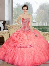 Pretty 2016 Beading and Ruffles Sweetheart Quinceanera Dresses in WatermelonQDDTC42002FOR