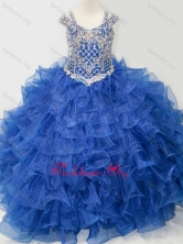 Puffy Skirt V-neck Beaded and Ruffled Layers Little Girl Pageant Dress with Straps SWLG015-1FOR