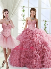 Romantic Beaded and Rolling Flowers Detachable Sweet 16 Quinceanera Gown with Brush Train