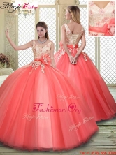 Spring Straps Quinceanera Dresses with Appliques and Hand Made Flowers YCQD051FOR