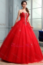 Strapless Beaded Decorate Fill Length Quinceanera Dress in RedFFQD075FOR