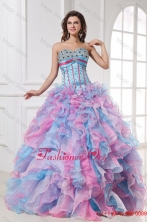 Sweetheart Beading and Ruffles Organza Quinceanera Dress in Multi Color for SpringFFQD032FOR