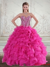 Sweetheart Hot Pink 2015 Quinceanera Gown with Beading and RufflesLFY091906TZFXFOR