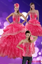 The Most Popular 2016 Hot Pink Quince Dresses with Ruffles and AppliquesXFNAO068TZA1FOR