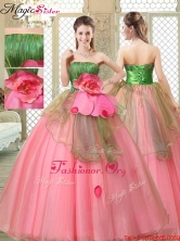 The Most Popular Strapless Quinceanera Gowns with Hand Made Flowers  YCQD068FOR