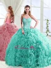 Visible Boning Beaded and Applique Detachable Quinceanera Dresses in Rolling Flowers