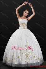 White Strapless 2016 Quinceanera Dress with Beading and AppliquesXFNAO5789FOR