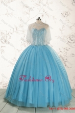 2015 Ball Gown Baby Blue Beading Quinceanera Dress with Wraps FNAO5899AFOR