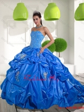 2015 Beading and Appliques Quinceanera Dresses with Brush Train QDDTD33002FOR