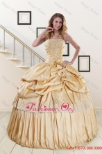 2015 Brand New Champagne Quinceanera Dresses with Appliques XFNAO131FOR