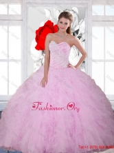 2015 Discount Beading and Ruffles Sweetheart Quinceanera Dresses in Baby Pink QDDTC25002FOR