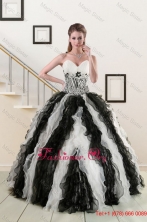 2015 Exclusive Black and White Quinceanera Dresses with Zebra and Ruffles XFNAO776FOR