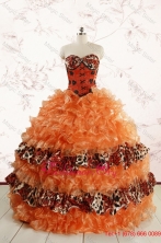 2015 Exquisite Sweetheart Leopard Quinceanera Dresses in Orange FNAO708FOR