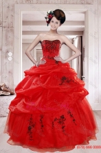 2015 Perfect Red Quinceanera Dresses with Appliques and Pick Ups XFNAO508TZFXFOR
