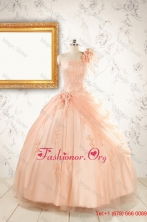 2015 Pretty One Shoulder Appliques Quinceanera Dress in Peach FNAO179FOR