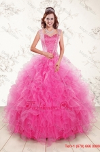 2015 Pretty Straps Hot Pink Quinceanera Dresses with Beading XFNAOA46FOR
