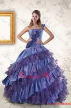 2015 Remarkable One Shoulder Hand Made Flowers and Ruffled Layers Quinceanera Dresses XFNAO709FOR