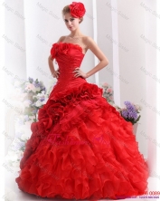 2015 Romantic Strapless Dresses for a Quinceanera with Hand Made Flowers WMDQD021FOR