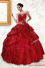 2015 Wine Red Sweetheart Quinceanera Dresses with Embroidery XFNAO215FOR