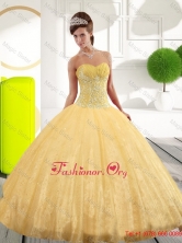 Affordable Sweetheart Appliques Gold Quinceanera Dresses for 2015 Spring QDDTB24002FOR