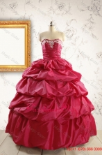 Appliques 2015 Hot Pink Quinceanera Dresses with Lace Up FNAO5824-1FOR