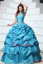 Beading and Pick-ups One Shoulder Teal Taffeta Quinceanera DressFFQD054FOR