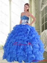 Beautiful Beading and Ruffles Sweetheart Blue Quinceanera Gown for 2015 Spring QDDTA47002FOR