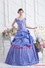 Blue Off The Shoulder Pick-ups Purple Quinceanera Dress with Beading FVQD039FOR