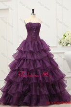 Dark Purple Strapless Beading and Ruffles Layered Quinceanera Dress FFQD091FOR