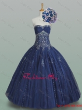 Elegant Ball Gown Strapless Beaded Quinceanera Dresses in Navy Blue SWQD005-1FOR