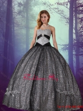 Elegant Black Ball Gown Floor Length Sequined and Tulle Quinceanera Dresses with Appliques QDZY231FXAFOR