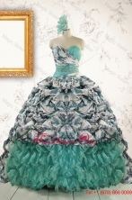 Exquisite Turquoise Sweep Train Quinceanera Dresses with Beading For 2015 FNAO789FOR