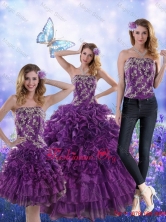 Fantastic Purple Strapless Quince Dresses with Appliques and Ruffles for 2015 XFNAO244TZA1FOR