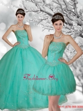 Fashionable Apple Green Strapless Quince Dress with Appliques and Beading for 2015 QDZY218TZFOR