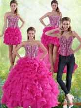 Hot Pink Sweetheart Quinceanera Gown with Beading and Ruffles LFY091906TZA2FOR